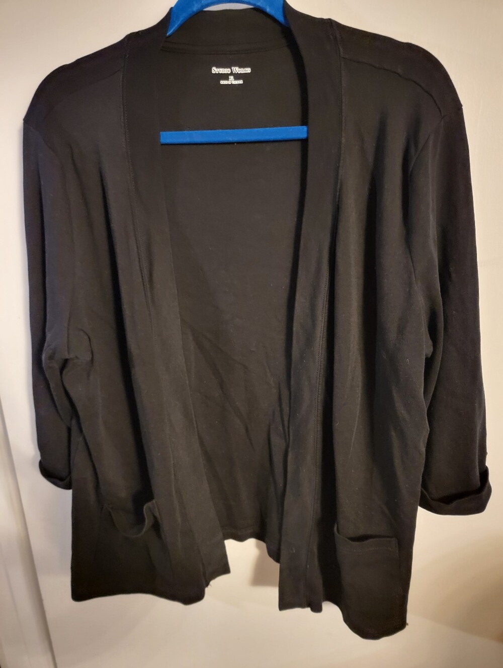 Studio Works Black Open-Front Lightweight 3/4th Sleeve Cardigan